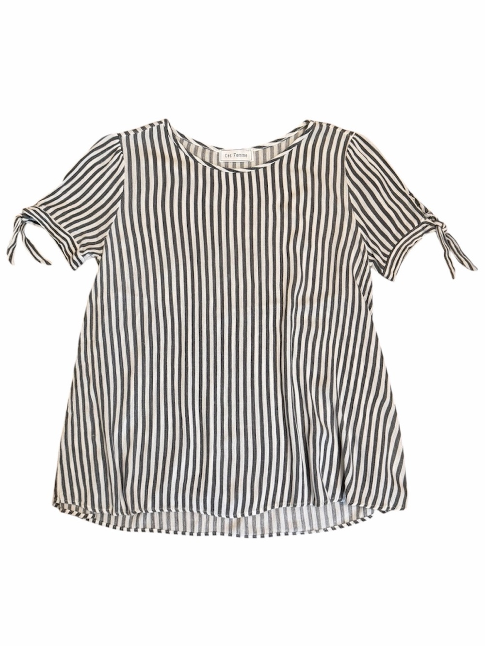 CES FEMME Black & White Striped Top with Tie Sleeves